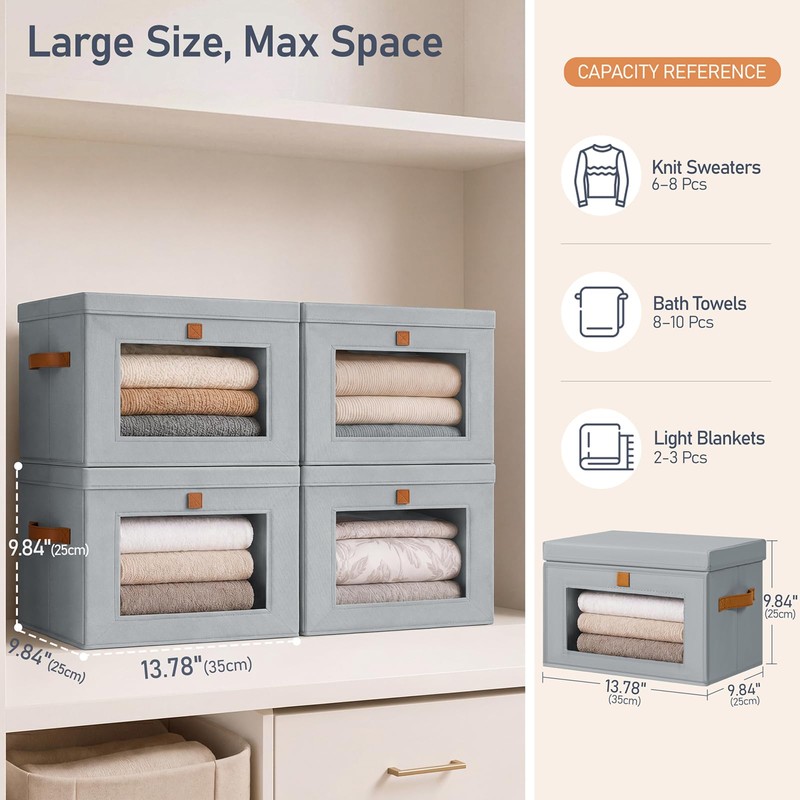 DIMJ Storage Bins with Lids - 6 Pack Front Opening