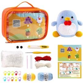 Cute Animal Pattern Crochet Starter Kit for Beginners - Complete Set for Adults and Kids - DIY Penguin Project