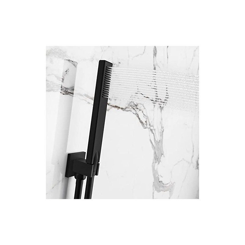 ENKI, O07, Square Shower Outlet Elbow with Holder, Brass Black