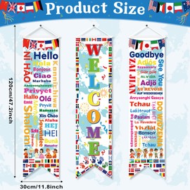 party greeting 3PCS International World Flags Decorations Country Flags of the World Banner Welcome World Porch Sign Banner Around the World Door Banner Soccer Sports Party Supplies Classroom Decors