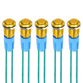 DMiotech 1/2 Inch Stainless Steel Momentary Push Button Switch Domed Head 3A 0-250V Gold Shell with Pre-soldered 1NO, 5Pcs