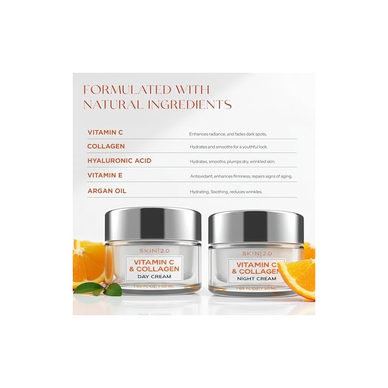 Skin Crema Hidratante Facial Día Noche Vitamina Colágeno Dermatológicamente Probada