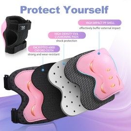 Knee Pads Elbow Pads with Wrist Guards Protective Gear Set for Kids Youth Adult Skateboard Sports Skateboarding Roller Skating Bicycling 6 in 1