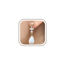 ZENCHEER Pearl Dangle Clip On Earrings for Women - 14K Gold/Silver Plated Cubic Zirconia Pearl Drop Earrings Trendy Long Non Pierced Bridal Earrings Fashion Jewelry Gifts