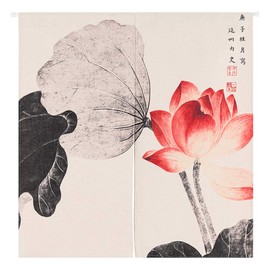 RLoncomix Japanese Noren Doorway Curtain Tapestry Traditional Chinese Lotus Handcrafted Door Curtain Room Divider for Home Decoration, 33 x 35 inch