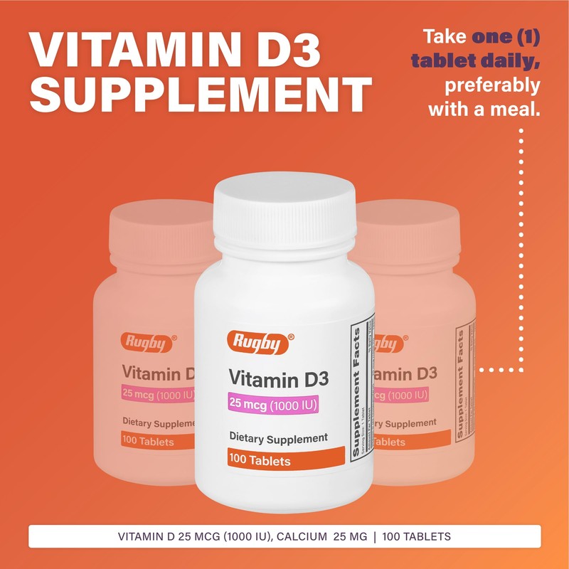 Rugby Vitamin D3, 25 mcg (1,000 IU) - Dietary Supplement