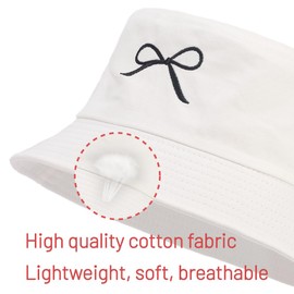 Cotton Bucket Hat for Women Men Summer Travel Sun Beach Bucket Cap, Unisex Outdoor Fisherman Hat (Bowknot White)
