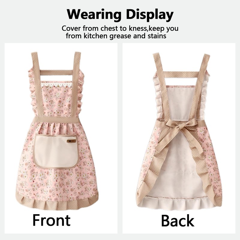 3 Pieces Aprons for Women with Pockets, Floral Kitchen Cooking