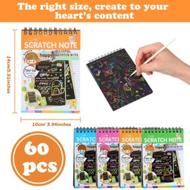 Fulmoon 60 Pcs Bulk Scratch Note Pads Scratch Paper Notebooks Rainbow Party Favors with Wooden Stylus Coloring Books DIY Arts and Crafts for Birthday Game Gift