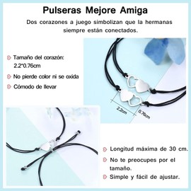 Pulseras Mejor Amiga Hermanas, San Valentin Regalos Pulsera para Amigos, Pulsera Mujer de Corazón a Juego de Larga Distancia, Regalo para Familia Amigos (2 pulseras)