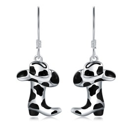 925 Sterling Silver Western Cowgirl Boots Hat Drop Earrings for Women Cowboy Texas Boots Dangle Earrings Cow Print Cross Dangle Drop Earrings Birthday Jewelry Gift, Sterling Silver, No Gemstone