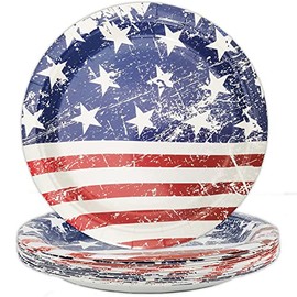 24pcs American Patriotic Party Paper Plates Set Disposable 4th of July Tableware Pack 9" Party Dinnerware Kit Supplies Barbecues Picnics Holidays Birthday Decoration