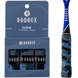 Raquex Evoke Camo Overgrip - Tennis Racket Grip Tape - Racket Non-Slip Band Overgrip for Tennis Rackets, Badminton and Squash - Pack of 3 - Untamed Stripes