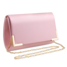 Women's Evening Clutch Bag Chain Soft PU Leather Purse Handbag with Detachable Chain Strap, Ladies Shoulder Crossbody Bag for Wedding Cocktail Party (Pink)
