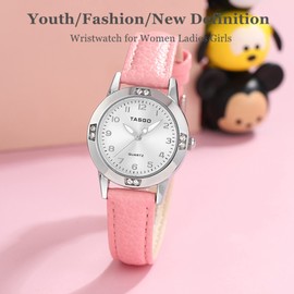 TASGO Women's Leather Quartz Watch Easy Read Watch with Diamond Luminous Waterproof Fashion Wristwatch for Women Ladies Girls (Silver Pink)