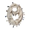 Beige Jersey Knit Circle Scarf With Multicolor Tassels