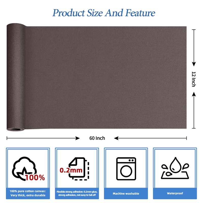 KING MOUNTAIN Canvas Iron on Patch,12"×60",Waterproof 100% Cotton Fabric Repair