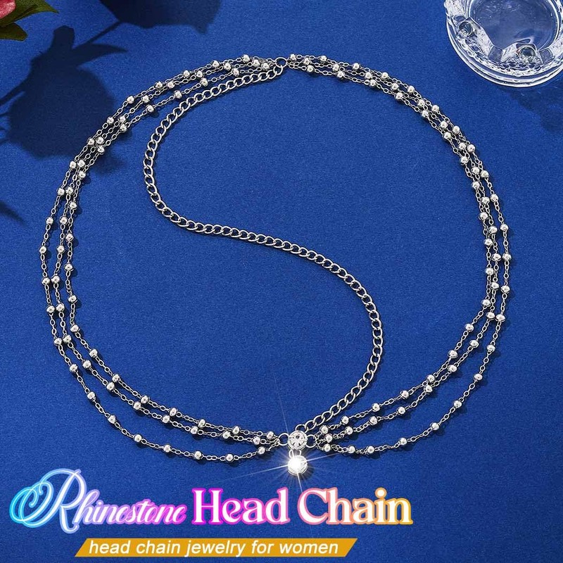 GORTIN Rhinestones Head Chain Headpiece Silver Bride Wedding Forehead Hair