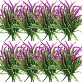CLONG 12 Pcs Artificial Flowers for Outdoor Plants Faux Plastic Plant Fake Flower UV Resistant Plants (Purple)