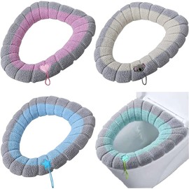 Pack of 4 Toilet Seat Warmers Toilet Seat Covers Washable Cloth Toilet Seat Cover Pads Washable Built-in Plastic Ring Made of Fibre Fabric for Most Toilets Women Mums Elderly People