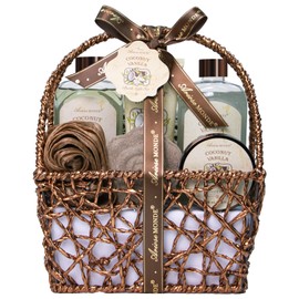 Spa Gift Baskets - Coconut Vanilla Bath Gift Set for Women, Luxury Relaxing Spa Kit with Bath Bombs, Body Lotion and Body Scrub, Birthday Gifts for Women, Christmas Spa Gifts for Mom