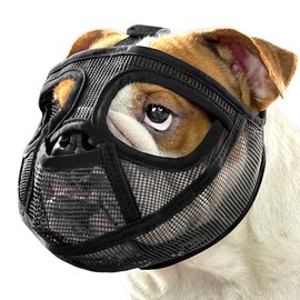 Mayerzon Short Snout Dog Muzzle for French Bulldog with Full Pant Design to Prevent Eating Biting, Soft Mesh Dog Muzzle for Shih Tzu Pug English Bulldog for Grooming Walking, Allow to Drink and Feed