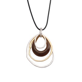 Popeoiuh Leather Cord Necklace - 4 Circles Gold Silver Alloy Pendant Necklaces Jewelry Simple Boho Long Sweater Necklace for Women Men