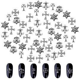 Cross Nail Art Charm, 50 Pcs Vintage Punk Alloy 3D Cross Nail Art Decorative Accessories for Salon, Home DIY Manicure, Art Craft, Art Project