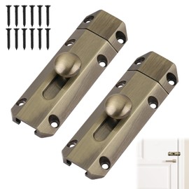 2 Pack Barrel Slide Door Bolts 4 Inch Heavy Gate Security Lock Latch Thick Pure Brass Sliding Door Lock with Screws for Securing Internal External Doors, Bronze Tone