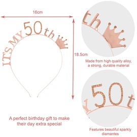 Elehui 50th Birthday Tiara and Sash Birthday Rhinestone Crystal Crown for 50th Birthday Gift Party Accessories for Women 50th Birthday Party Decoration (50th)