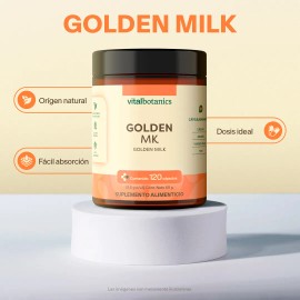 VITAL BOTANICS - Suplemento Alimenticio - Golden Milk con Cúrcuma, Jengibre, Pimienta Negra - 120 Cápsulas 500 mg - Multivitamínico Leche Dorada - 4 Meses de Suministro - Sin Gluten Ni Aditivos