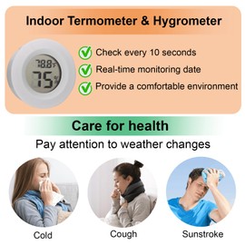 10 Pack Mini Hygrometer Thermometer - Digital Hygrometer Gauge LCD Monitor Temperature Humidity Meter Indoor Room Round Humidity Temperature Gauge for Greenhouse Home Kitchen (White)