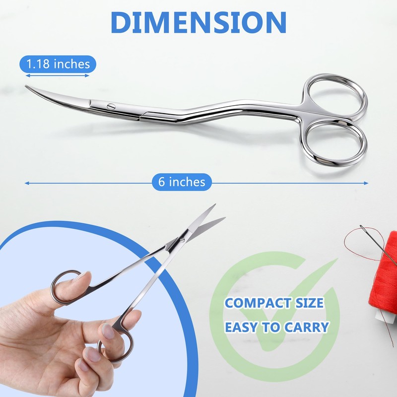 Therwen 6 Inch Curved Embroidery Scissors, Double Curved Scissors Stainless