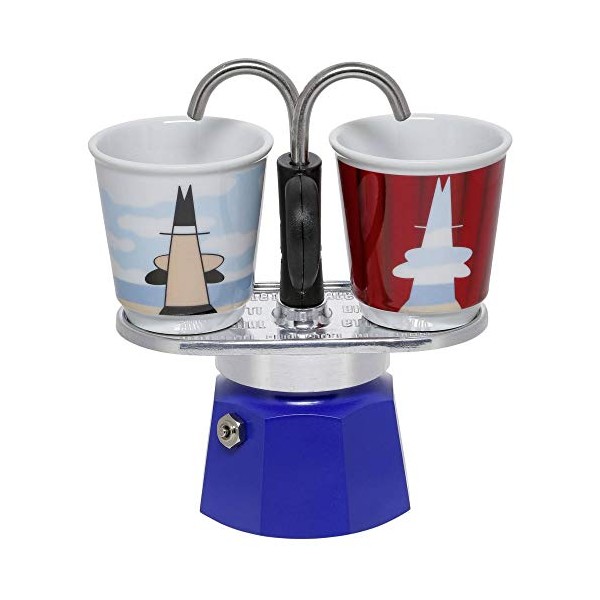 Bialetti Mini Express Magritte, Coffee Maker + 2 shot glasses, 2-Cups, Aluminum