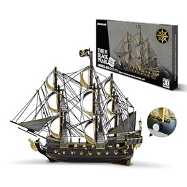 3D Puzzle Metal Black Pearl Pirate Ship Fridge Magnet, 3D Metal Puzzle Sailing Boat Ship Set, Model Ship for 340 Stainless Steel, Birthday Gift, Model Kit Adults, 77 Pieces