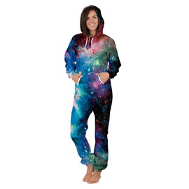 Nawoshow Women Men Long Sleeve Playsuit Adult Onesie Jumpsuit Pajamas (Galaxy C, S/M)