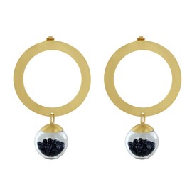 LES POULETTES BIJOUX - Brass Earrings Ring Glass Paste Bubble and Pearls - Black