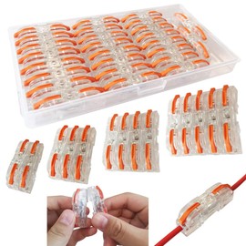 CTRICALVER Fixable Connector, 26 Pcs Bi-Directional Single Hole Lever Conductor Compact Connector Terminal Block Wire Push Cable Connector (Red)