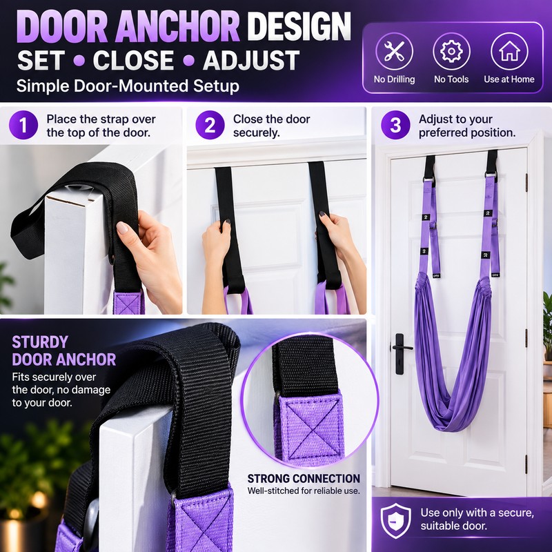 Yoga Stretch Strap for Flexibility Training – Purple Hanging Exercise