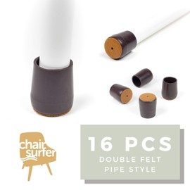 Chair Leg Caps Floor Protectors - (Pipe/16 Piece Set) | Double Felt for Easy Hardwood Floor Protection, No Noise, No Dust, Stronger Grip (24-25mm)
