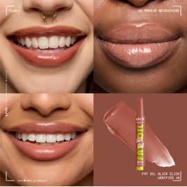 NYX Professional Makeup, Fat Oil Slick Click. Tono: Verified (nude fuerte). Brillo de labios en barra, hidrata hasta por 12hrs, infusión de aceite de aguacate y frambuesa.