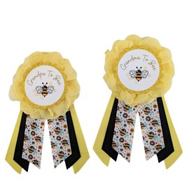 Bumble Bee Gender Reveal Baby Shower Grandma To Bee Corsage, What Will It Bee Grandmother To Be Button, Grandma and Grandpa To Bee Honey Bee Black and Yellow Baby Sprinkle Ribbon Keepsake Gift Set