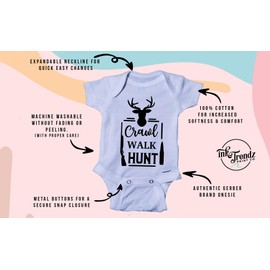 Ink Trendz Crawl Walk Hunt Cute Hunting themed Born To Hunt Baby Onesie® Bodysuit Romper (Black, Newborn)