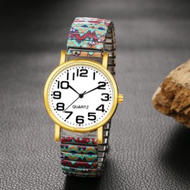 Avaner Women's Stretch Band Watches: Ladies Retro Pattern Printed Bohemia Elastic Expansion Strap Bangle Bracelet Wrist Watch