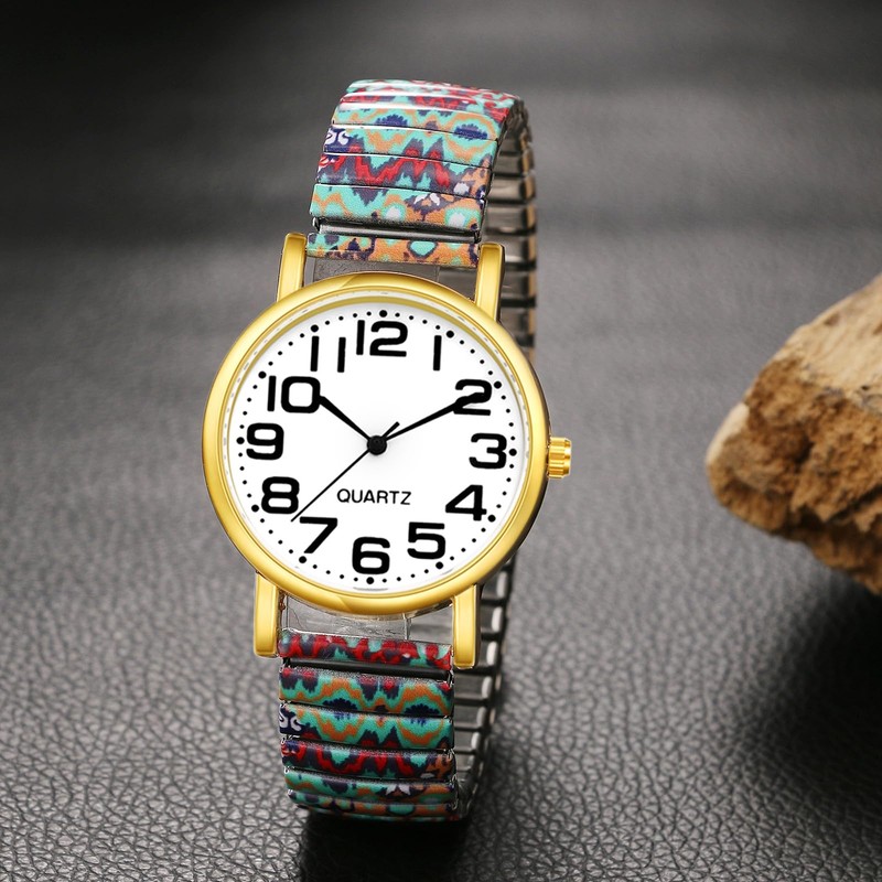 Avaner Women's Stretch Band Watches: Ladies Retro Pattern Printed Bohemia