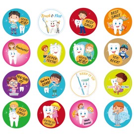 Airgoesin Dental Tooth Stickers Assortment - 2 Rolls Includes 1000pcs in 16 Designs Styles Dental Themed Stickers - Dental Reward, Prizes, Giveaways, Party Favors - Fun Craft Tool