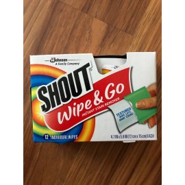 Shout Wipe and Go Instant Stain Remover, for On-The-Go Laundry Stains, 12 Count