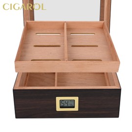 CIGAROL Cigar Humidor Set for Beginners – Spanish Cedar Wood Interior with Accessories – Medium Size Kit for Ideal Cigar Storage and Humidity Control (Dark Brown)