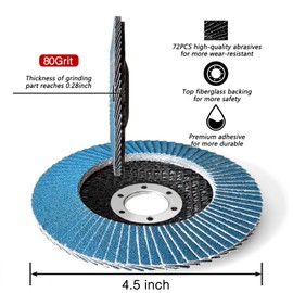 LIZMOF Flap Disc 4-1/2 x 7/8 Inch for Angle Grinder, 80 Grit Flap Wheel for General Purpose Metal & Stainless Steel, Type 29 Grinding Wheel, Zirconia Abrasive Grinding Disc, 72 Beveled Blades, 10PACK