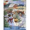 SPRINGBOK 500 PC CHRISTMAS TREES FARM W SNOWMAN & TRACTOR